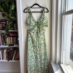 One and Only Collective Cut Out Floral Green Dress